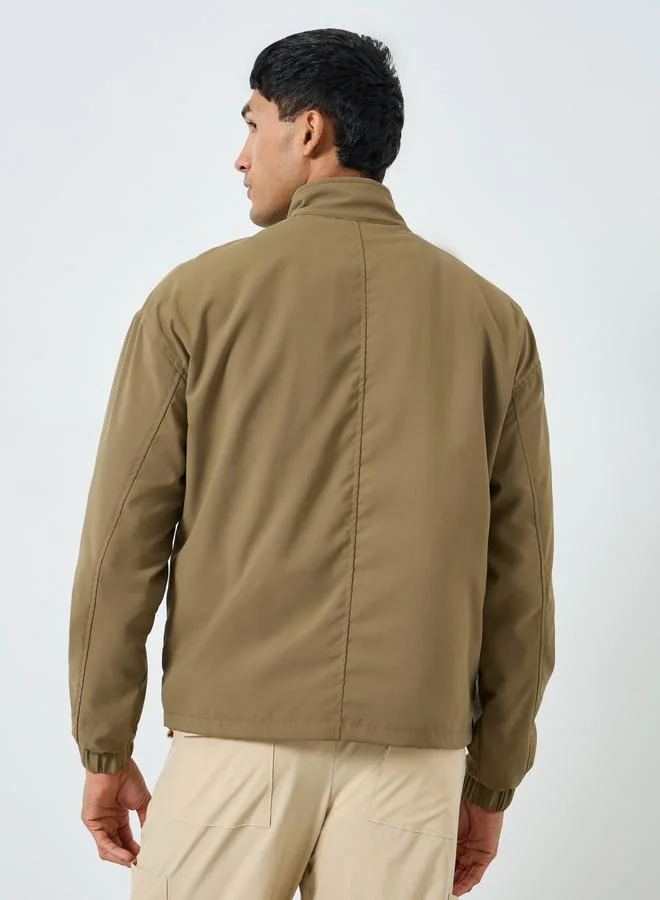 Styli  Men Grey Zip-Up Solid Relaxed Jacket for Men | Best Price UAE